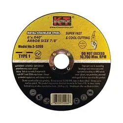 K-T INDUSTRIES 5-5260 Cut-Off Wheel, 6 in Dia, 0.04 in Thick, 7/8 in Arbor