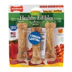Nylabone Healthy Edibles NE106VPP Regular Dog Chew Bone, 25 lb, Bacon, Chicken, Roast Beef Flavor, Treat, 3, Pack