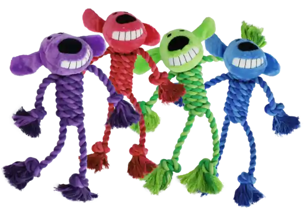 multipet 11" Loofa Rope Body Dog Toy - Assorted Colors
