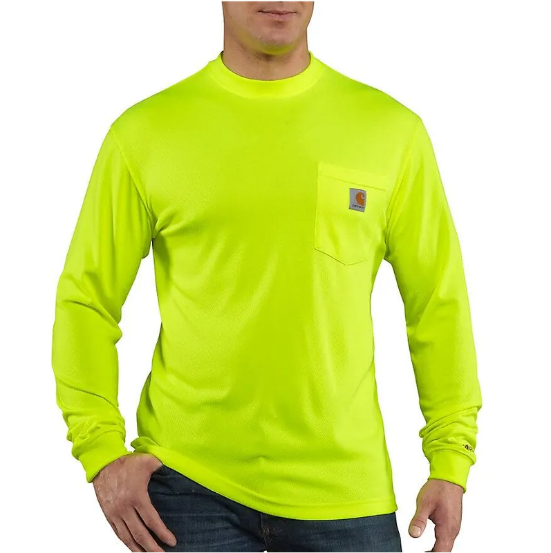 Carhartt 100494-323-4XL-R T-Shirt, 4XL, Polyester, Brite Lime, Carhartt Patch Print/Pattern, Long Sleeve, Relaxed