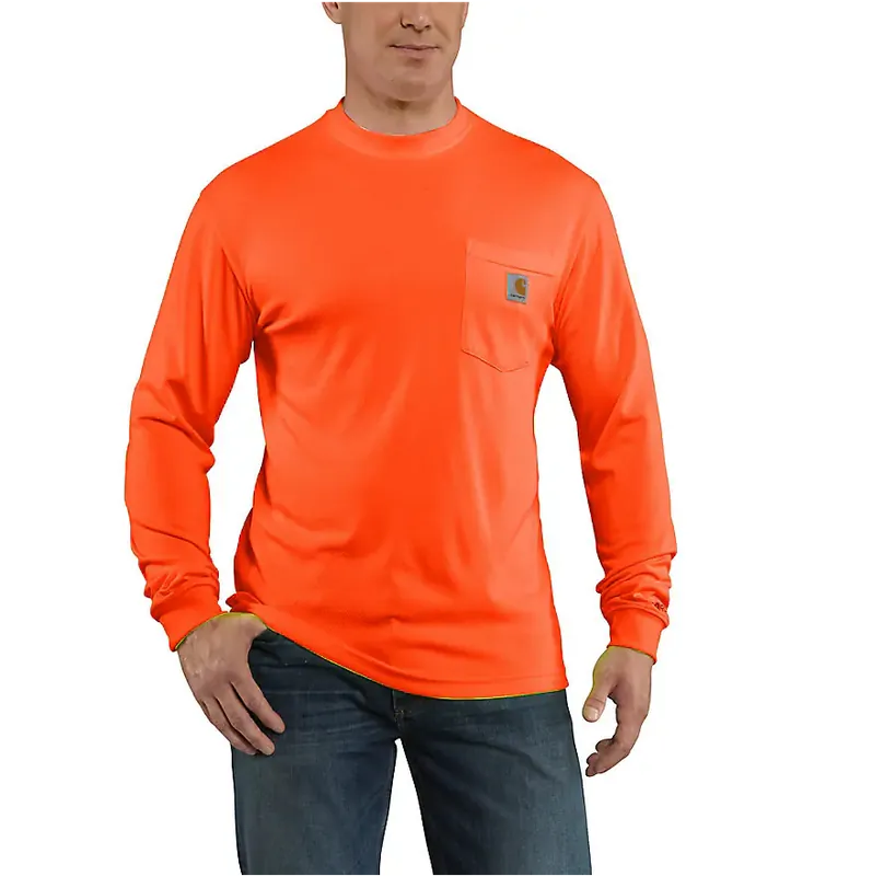 Carhartt 100494-824-4XL-R T-Shirt, 4XL, Polyester, Brite Orange, Carhartt Patch Print/Pattern, Long Sleeve