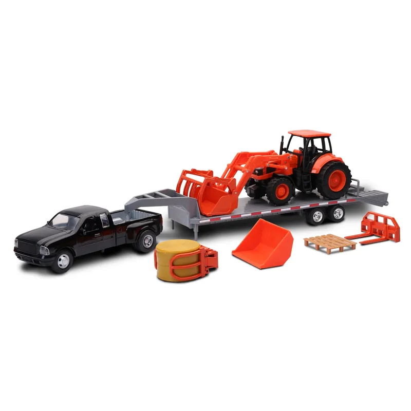 New Ray Kubota Tractor With Pickup & Trailer Toy
