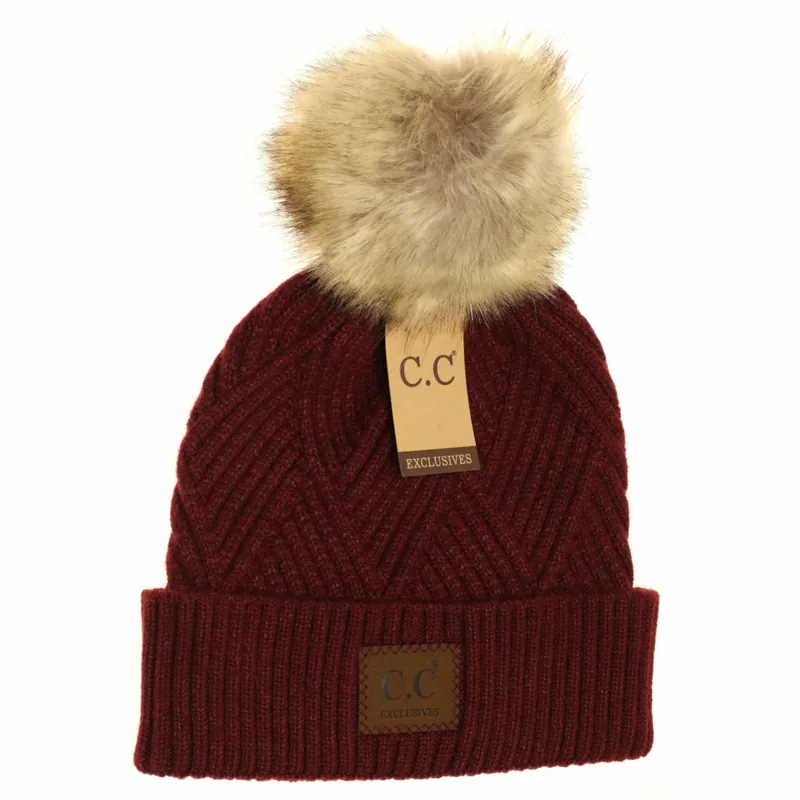 C.C Beanie Women‘s Large Patch Heathered Pom Beanie HAT2060 Berry Mix