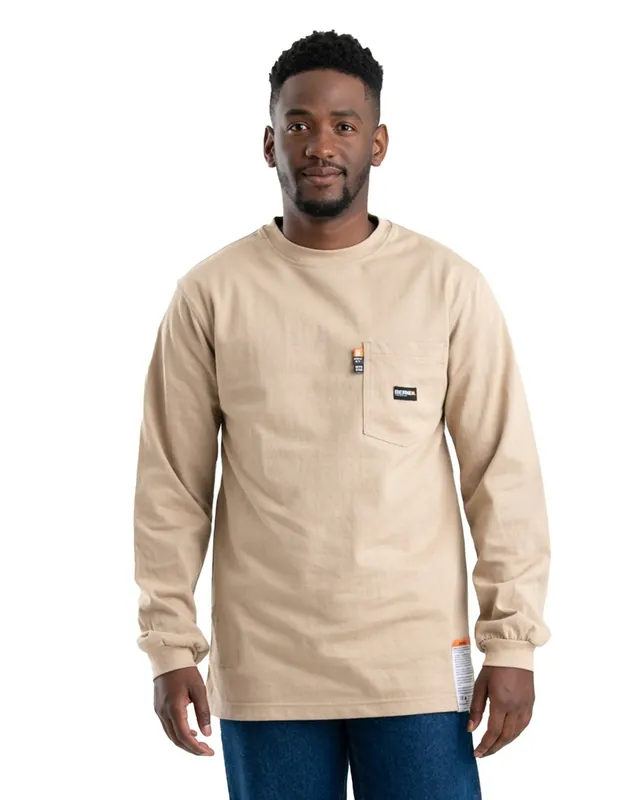 Berne FRK11KH Flame Resistant Crew Neck Pocket T-Shirt Khaki