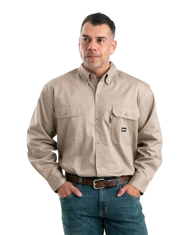 Berne FRSH10KH Men‘s Flame Resistant Button Down Long Sleeve Work Shirt Khaki