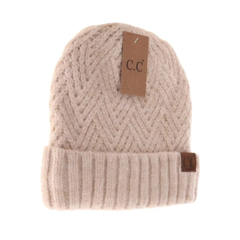 C.C. Beanie Women‘s Fuzzy Lined Crisscross Knit C.C Beanie HAT4000 Beige