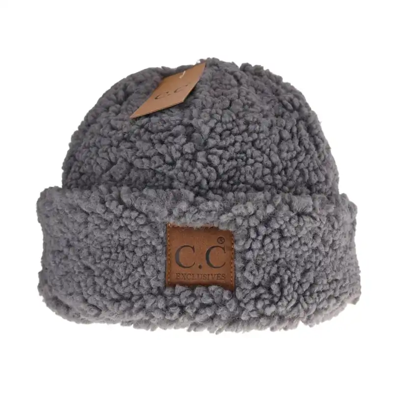 C.C. Beanie Women‘s Fuzzy Lined Sherpa Cuffed C.C Beanie HAT008 Grey
