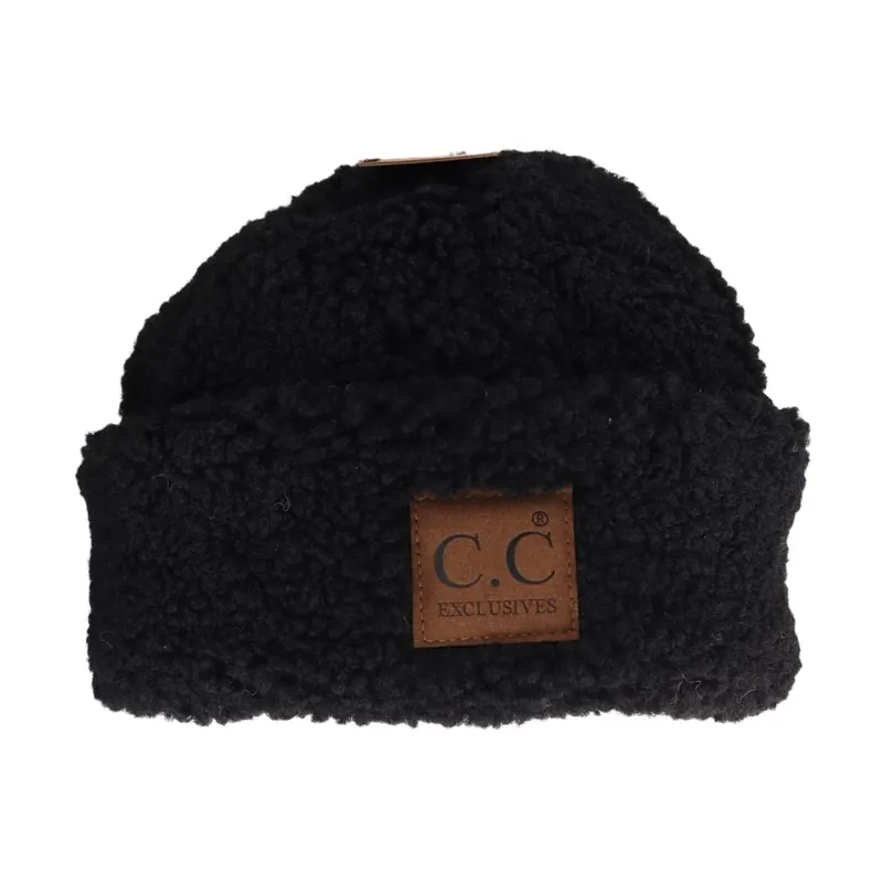 C.C. Beanie Women‘s Fuzzy Lined Sherpa Cuffed C.C Beanie HAT008 Black