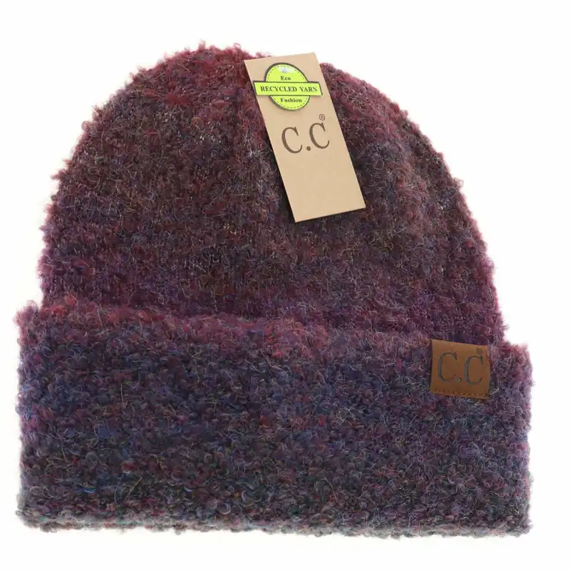 C.C. Beanie Women‘s Multi-colored Slouchy Mohair Cuffed C.C Beanie HAT2082 Dark Berry Mix