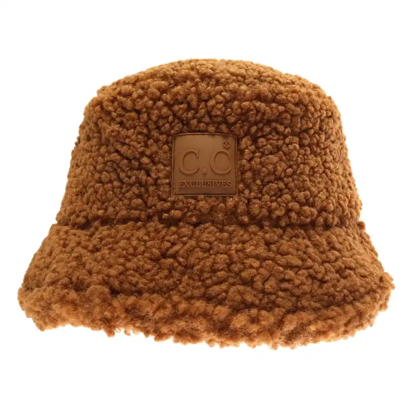 C.C. Beanie Women‘s Sherpa Bucket Hat with Rubber Patch KP008 Camel