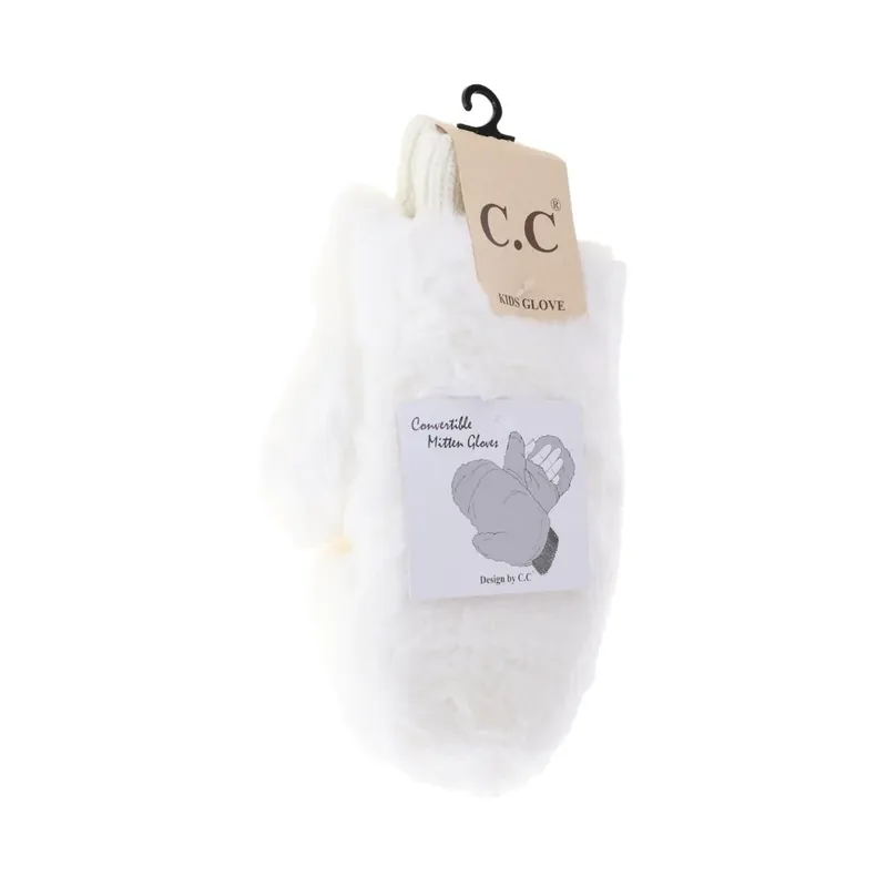 C.C. Beanie KIDS Faux Fur Mittens KIDSMT715 Ivory