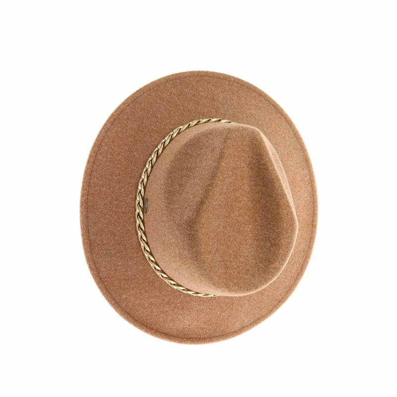 C.C. Beanie Women‘s Chain Trim Vegan Fabric C.C Panama HAT WF1 Golden Camel