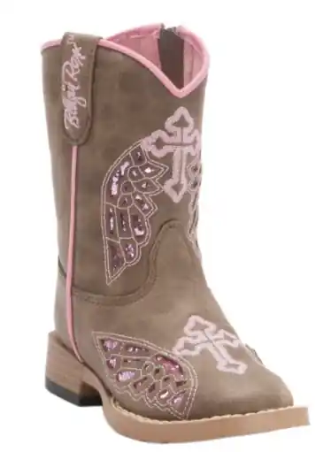 Blazin Roxx Toddler Gracie Brown Pink Wing Cross Zip Square Toe Western Boots
