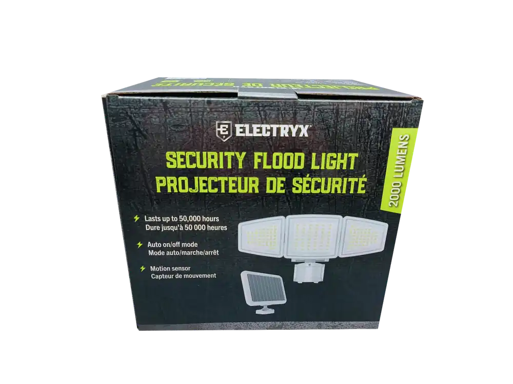 Electryx 2000 Lumens Solar Powered LED Security Flood Light, White