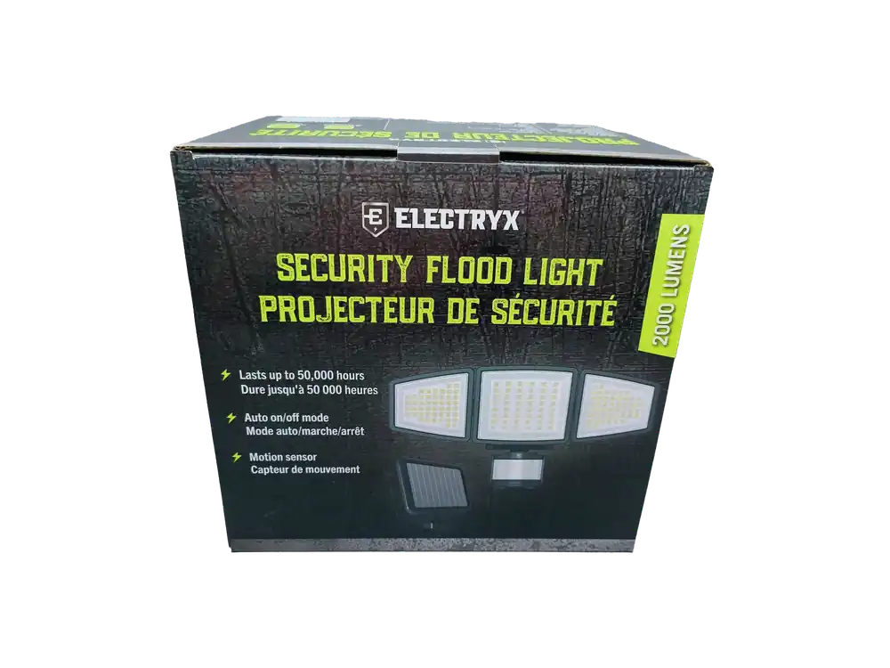 Electryx 2000 Lumens Solar Powered LED Security Flood Light, Black