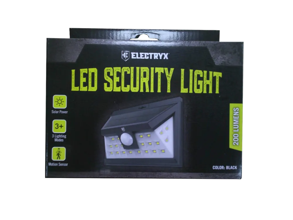 Electryx 200 Lumens Solar Powered LED Security Light, Black
