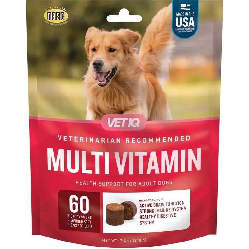 VetIQ Multi Vitamin Supplement for Dogs, Hickory Smoke Flavor Chew, 60 Ct