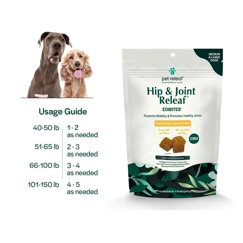 Pet Releaf Hip & Joint Releaf CBD Edibites Treats For M/L Dogs – Peanut Butter Banana