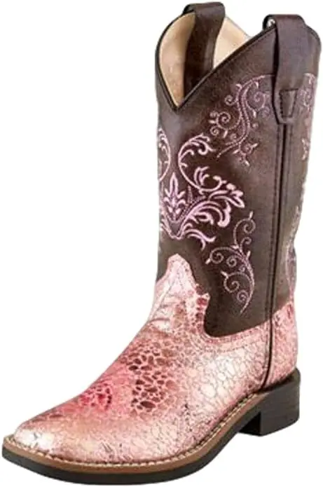 Old West Boots Youth Girl Leatherette Broad Square Toe Boot