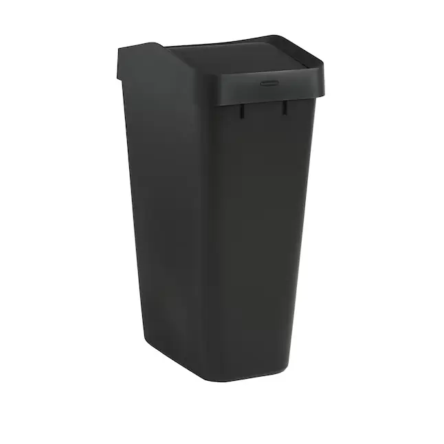 Rubbermaid Swing Top 12-Gallons Black Resin Kitchen Trash Can with Lid Indoor