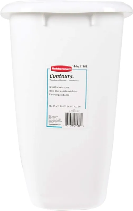 Rubbermaid FG295800WHT Vanity Wastebasket, 14.4-Quart, White