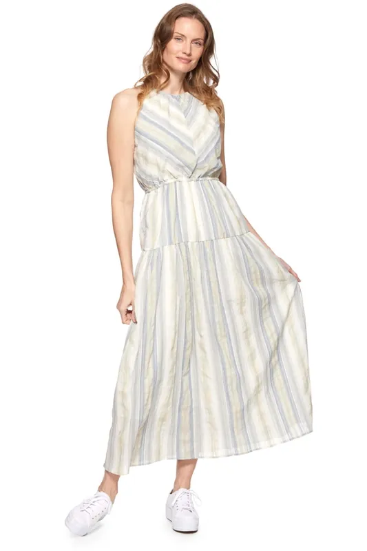 Threadgrit Women‘s Sally High Neck Striped Maxi Dress Blue/Yellow