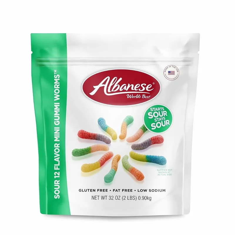 Albanese Worlds Best 12 Flavor Mini Sour Gummi Worms – 32 oz