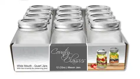Country Classics Wide Mouth 1 Pint (16oz) Glass Canning Jars 12Pk