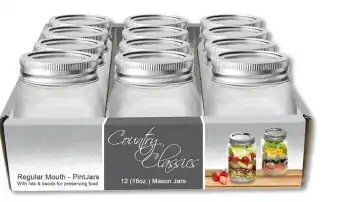 Country Classics Regular Mouth Quart (32oz) Glass Canning Jars 12Pk