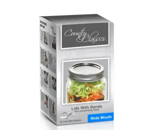 Country Classics Wide Mouth Canning Jar Lids W/Bands 12Pk