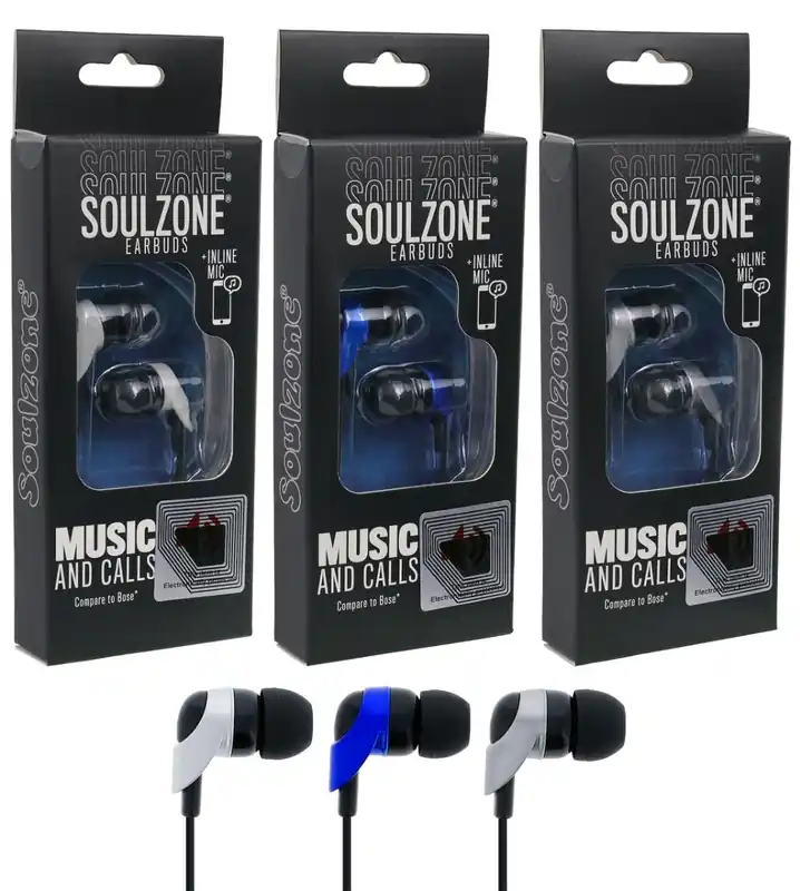 True Tech Soulzone Earbuds with Inline Mic - Assorted Colors
