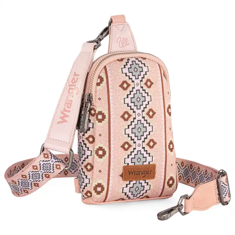 Montana West Wrangler Aztec Print Crossbody Sling Chest Bag - Light Pink