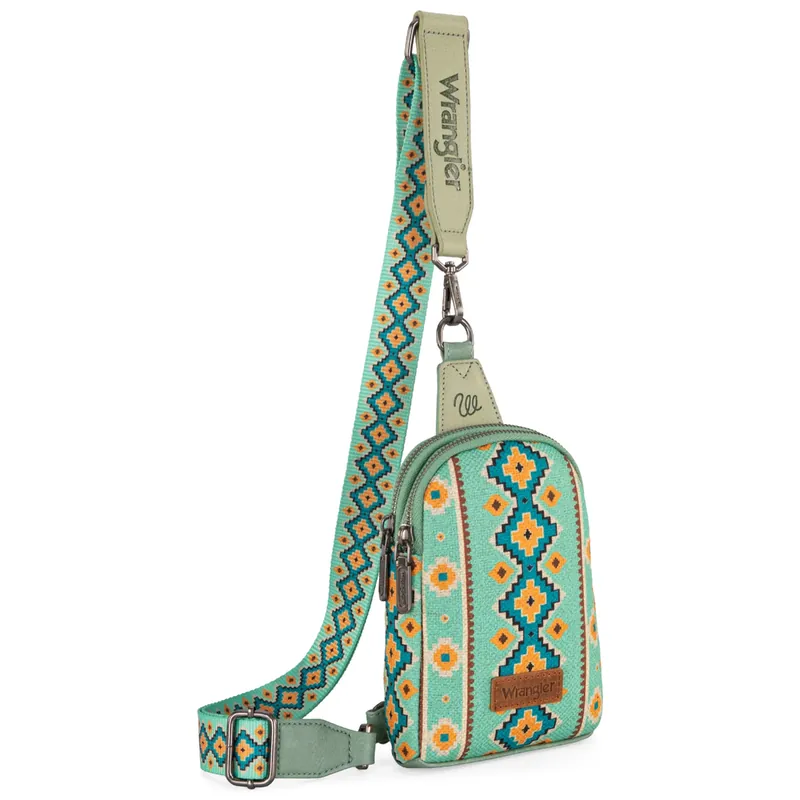 Montana West Wrangler Aztec Print Crossbody Sling Chest Bag - Light Green