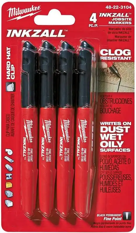 Milwaukee Inkzall Fine Point Black Marker (4 Pack) 48-22-3104