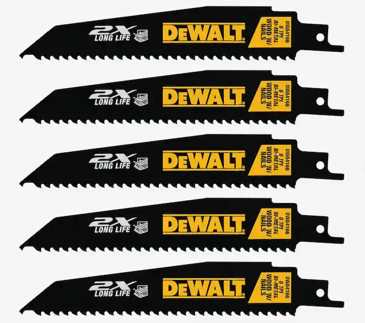 DeWalt DWA4166 2X Bi-metal 6-in 6 Tpi Wood/Nail Embedded Cutting Demolition Reciprocating Saw Blade (5-Pack)