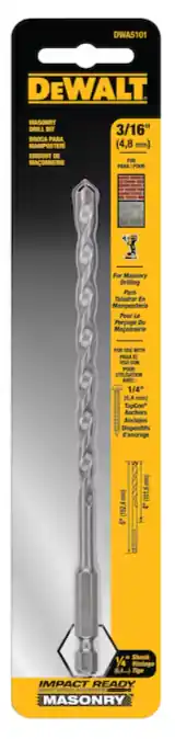 DeWalt DWA5101 3/16-in x 6-in Carbide Masonry Drill Bit for Rotary Drill/Impact Driver