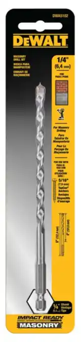 DeWalt DWA5102 1/4-in x 6-in Carbide Masonry Drill Bit for Rotary Drill/Impact Driver