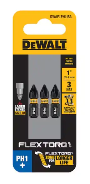 DeWalt DWAF1PH1IR3 Flextorq 1/4-in x 1-in Phillips Impact Driver Bit (3-Piece)