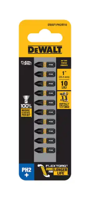 DeWalt DWAF1PH2IR10 FlexTorq 1/4-in x 1-in Phillips Impact Driver Bit (10-Piece)