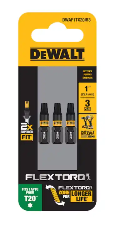 DeWalt DWAF1TX20IR3 Flextorq 1/4-in x 1-in Torx Impact Driver Bit T20 (3-Piece)