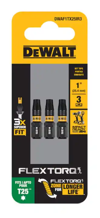 DeWalt DWAF1TX25IR3 Flextorq 1/4-in x 1-in Torx Impact Driver Bit T25 (3-Piece)