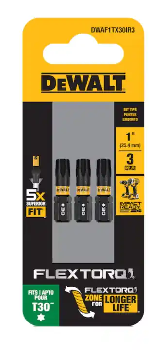 DeWalt DWAF1TX30IR3 Flextorq 1/4-in x 1-in Torx Impact Driver Bit T30 (3-Piece)