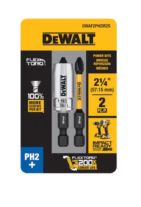 DeWalt DWAF2PH2IR2S FlexTorq 1/4-in x 2-in Phillips Impact Driver Bit PH2 (2-Piece)