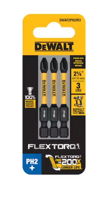 DeWalt DWAF2PH2IR3 Flextorq 1/4-in x 2-1/4-in Phillips Impact Driver Bit PH2 (3-Piece)