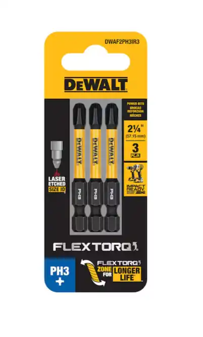 DeWalt DWAF2PH3IR3 Flextorq 1/4-in x 2-1/4-in Phillips Impact Driver Bit PH3 (3-Piece)