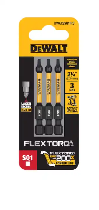 DeWalt DWAF2SQ2IR5 Flextorq 1/4-in x 2-1/4 -in Square/Robertson Impact Driver Bit SQ2 (5-Piece)