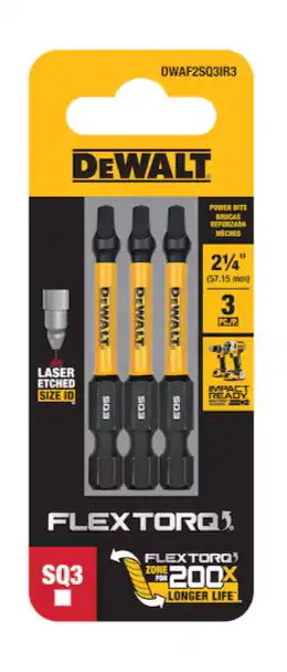 DeWalt DWAF2SQ3IR3 Flextorq 1/4-in x 2-1/4 -in Square/Robertson Impact Driver Bit SQ3 (3-Piece)