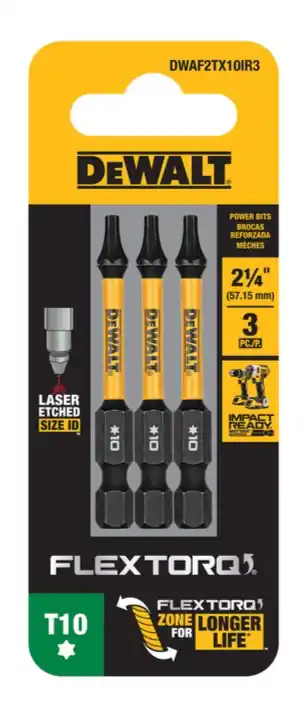 DeWalt DWAF2TX10IR3 Flextorq 1/4-in x 2-1/4 -in Torx Impact Driver Bit T10 (3-Piece)