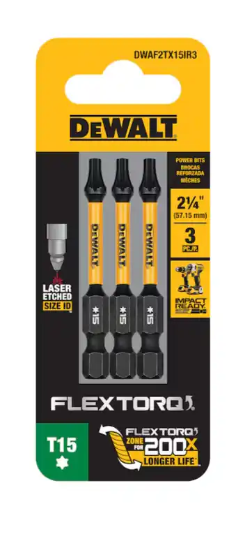 DeWalt DWAF2TX15IR3 Flextorq 1/4-in x 2-1/4 -in Torx Impact Driver Bit T15 (3-Piece)