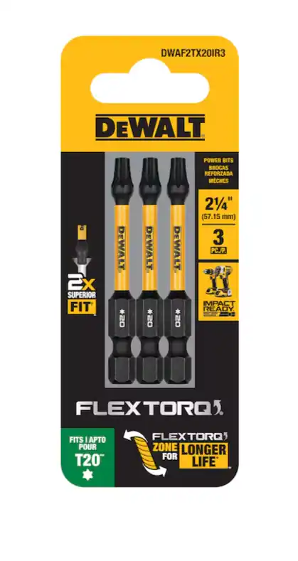 DeWalt DWAF2TX20IR3 Flextorq 1/4-in x 2-1/4 -in Torx Impact Driver Bit T20 (3-Piece)